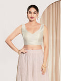 Joban Fashion Off White Mulberry Silk Padded Blouse With Round Neck Sleeveless - Distacart
