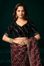 Joban Fashion Maroon Net Party Wear Sarees - Distacart