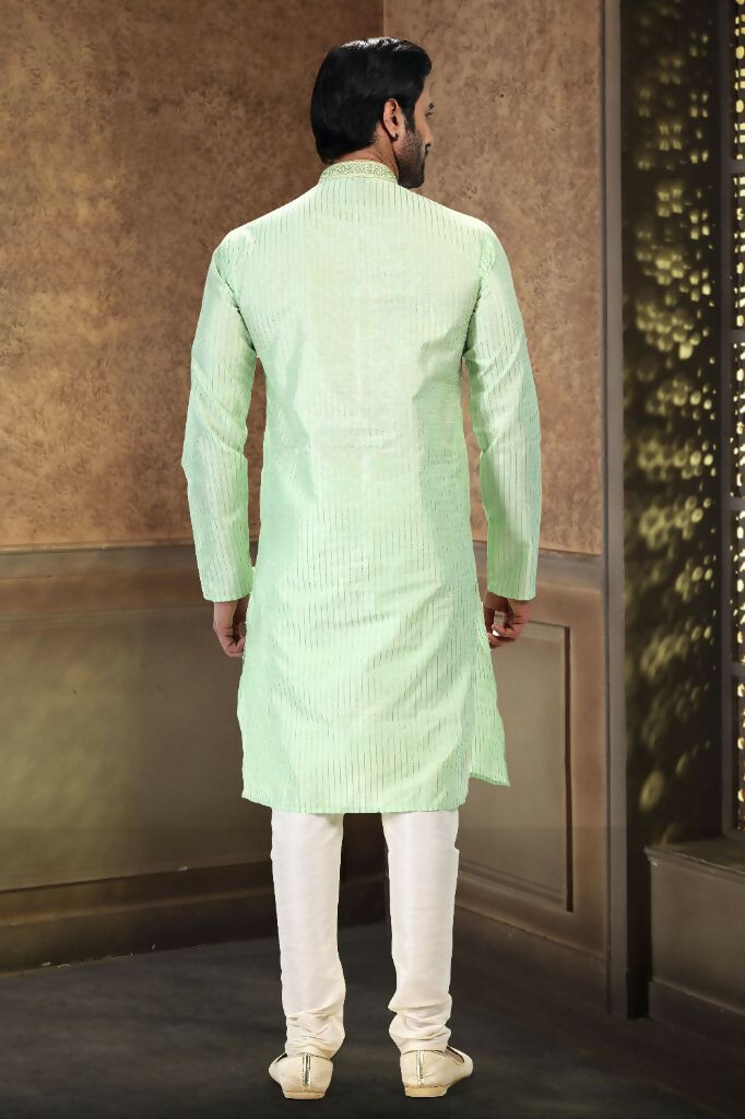 Raivat Ethnic Jacquard Art Silk Thread Work Kurta Pajama In Pista Green Colour - Distacart