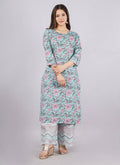 Vamika Printed Cotton Sky Blue Party Wear/Casual Wear Kurta Set/Suit - Distacart