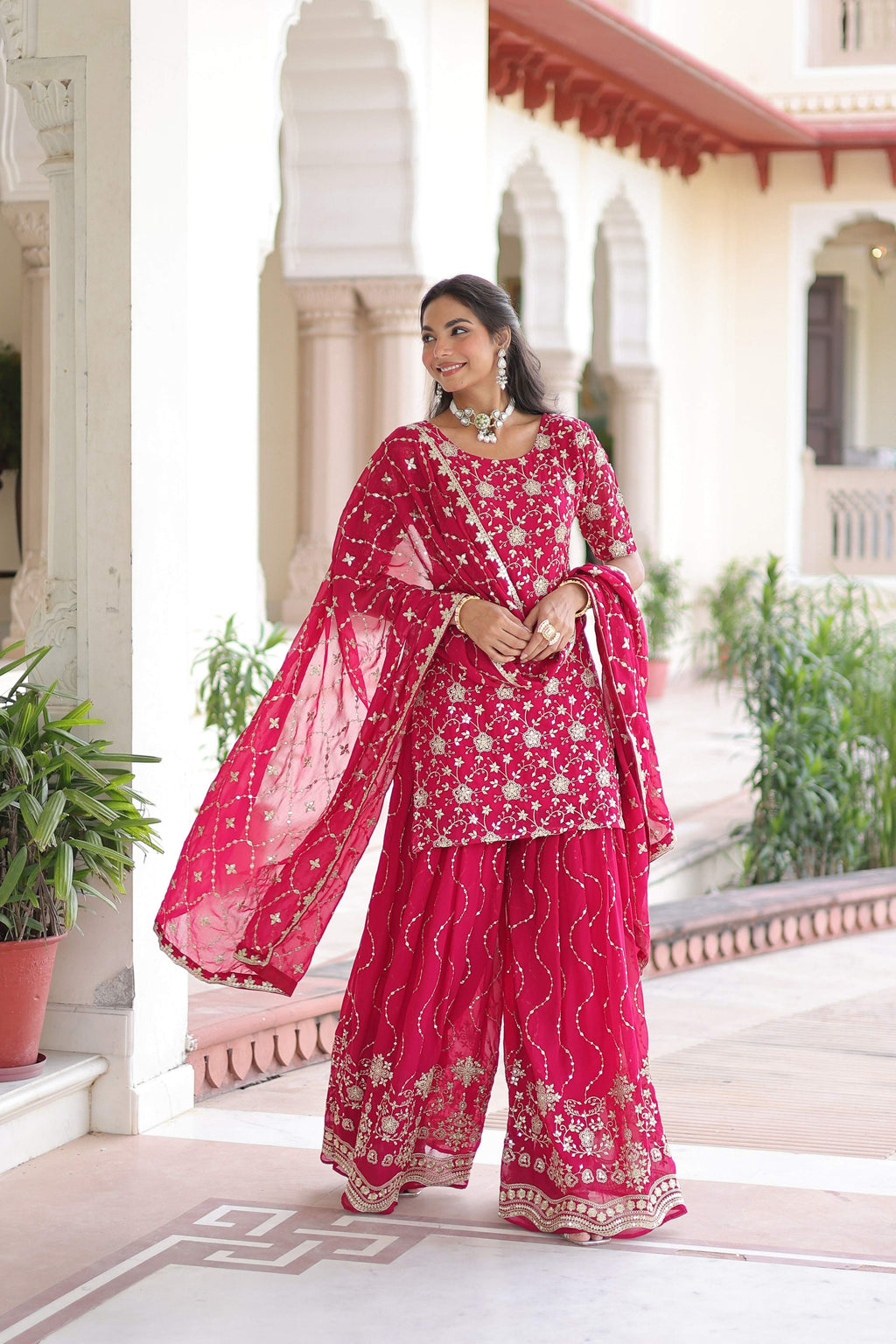 Joban Fashion Pink Readymade Kurta Set With Sequence embroidery Work - Distacart