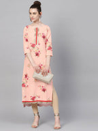 Ahalyaa Peach Crepe Digital Print Kurta - Distacart