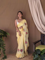 Vamsee Fana Yellow Georgette Silk Saree
