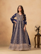 Anaita Navy Blue Faux Georgette Stitched Anarkali Suit with Heavy Embroidery Work - Distacart
