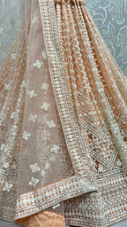 Jyoti Fashion Women's Peach Net Patterned Thread Embroidered with Sequins Wedding Lehenga Choli