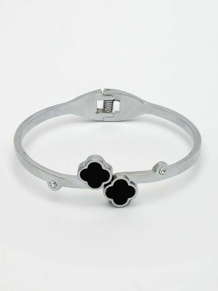 NVR Women Silver Plated Black Cuff Bracelet - Distacart