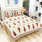 Queen Size 90x108 Inches Jaipuri Sanganeri Print Flat Bed Sheet Bedspread with 2 Pillowcases
