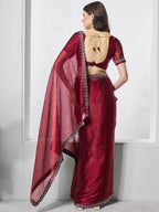 Maroon Burburry silk Swarovski Designer Work Saree - Shezlin