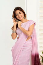 Joban Fashion Light Pink  Striped Linen Ready To Wear Saree With Unstitched Blouse - Distacart