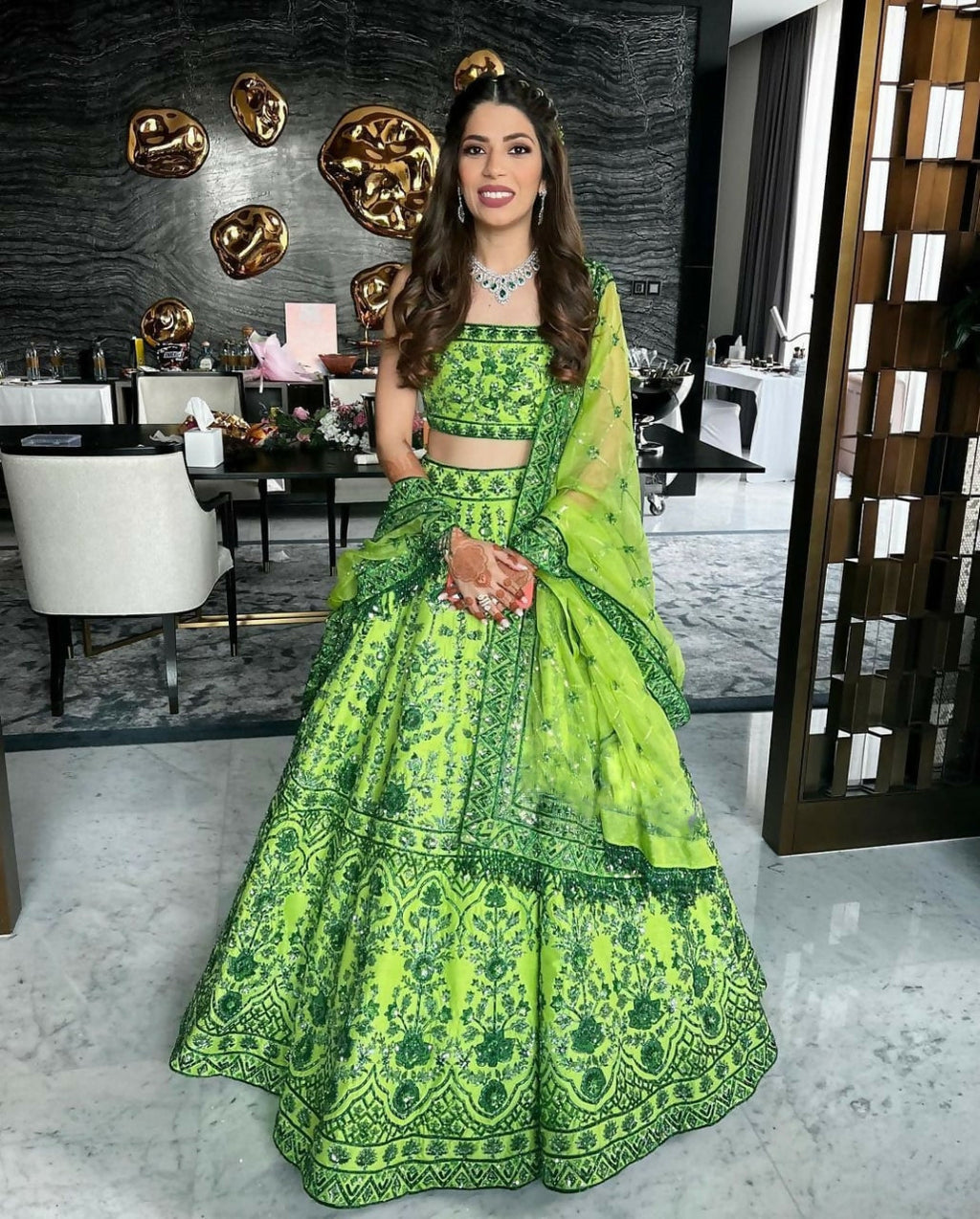 Jyoti Fashion Green 3MM Sequin Jari Embroidered Malai Satin Silk Lehenga Choli with Dupatta