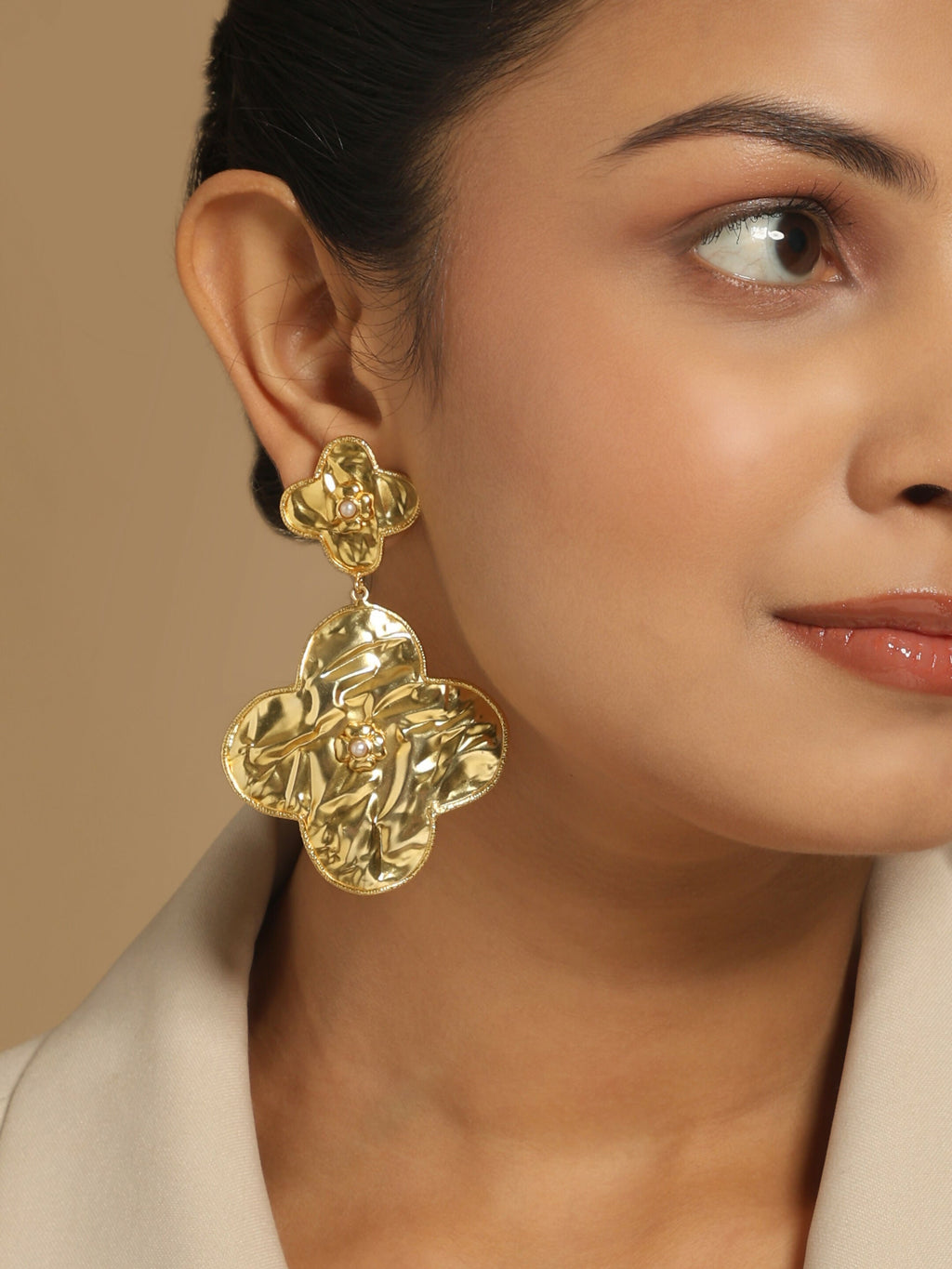 Nuyug 18k Gold-Plated Contemporary Molten Metallic Finish Floral Drop Dangler Earrings - Distacart