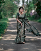 DEIANA'S Beautiful Designer Golden zari Soft Lichi Silk Saree - Green