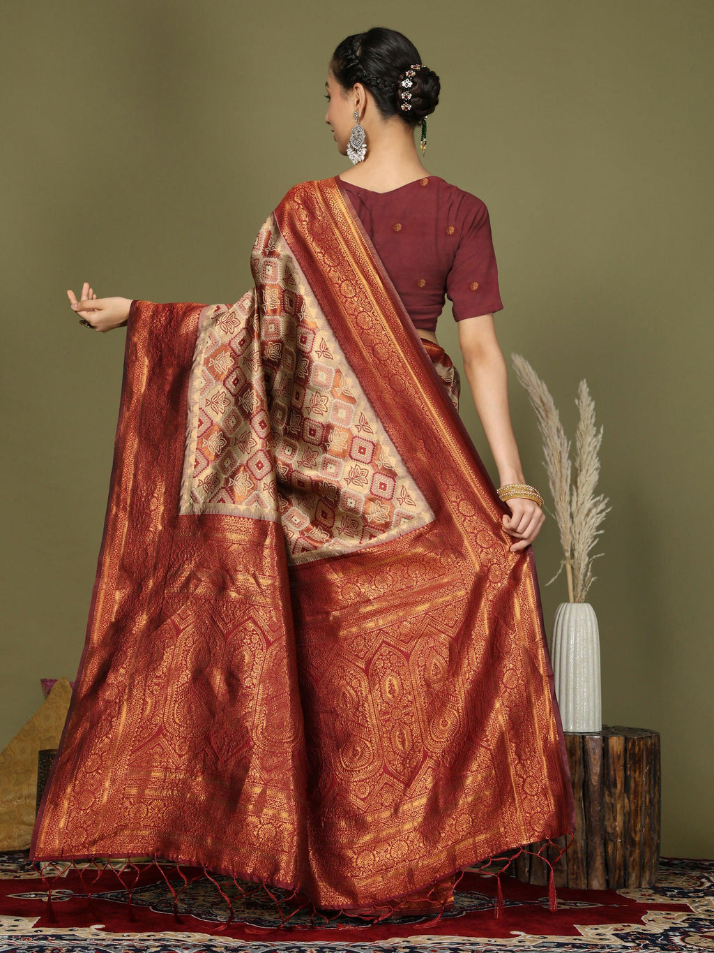 Shree Shyam Fashion Lichi Silk Cream Saree - Distacart