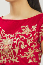 Red Velvet Semi-Stitched Wedding Bridal Lehenga - Nimaya