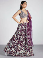 House of Panchhi Burgundy Net heavy Sequinse embroidery Semi-Stitched Lehenga choli & Dupatta