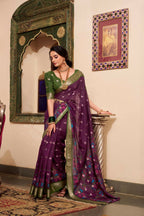 Vastranavya Wine Poly Cotton Kalamkari Printed Saree with Unstitched Blouse