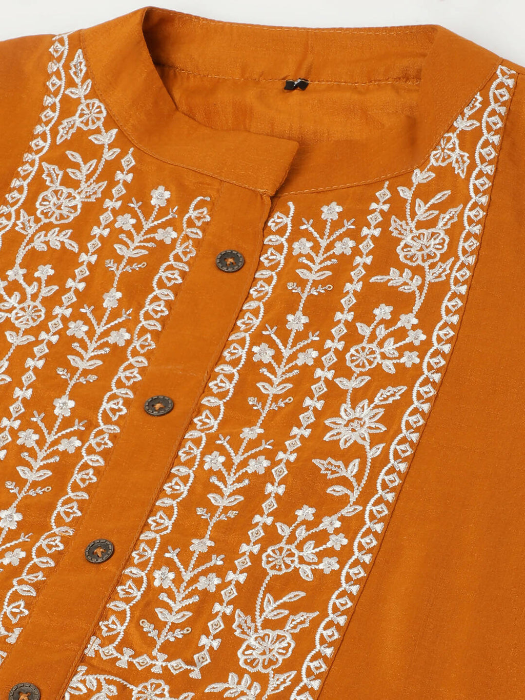 Mustard Chinon Floral Embroidered Top with Bottom - Maanushi