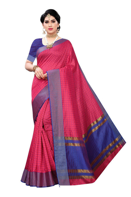 Vamika Pink and Blue Cotton Silk Weaving Saree (Manipuri Pink)