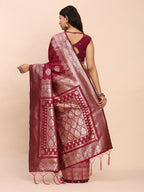 Shree Shyam Fashion Banarasi Silk Magenta Saree - Distacart