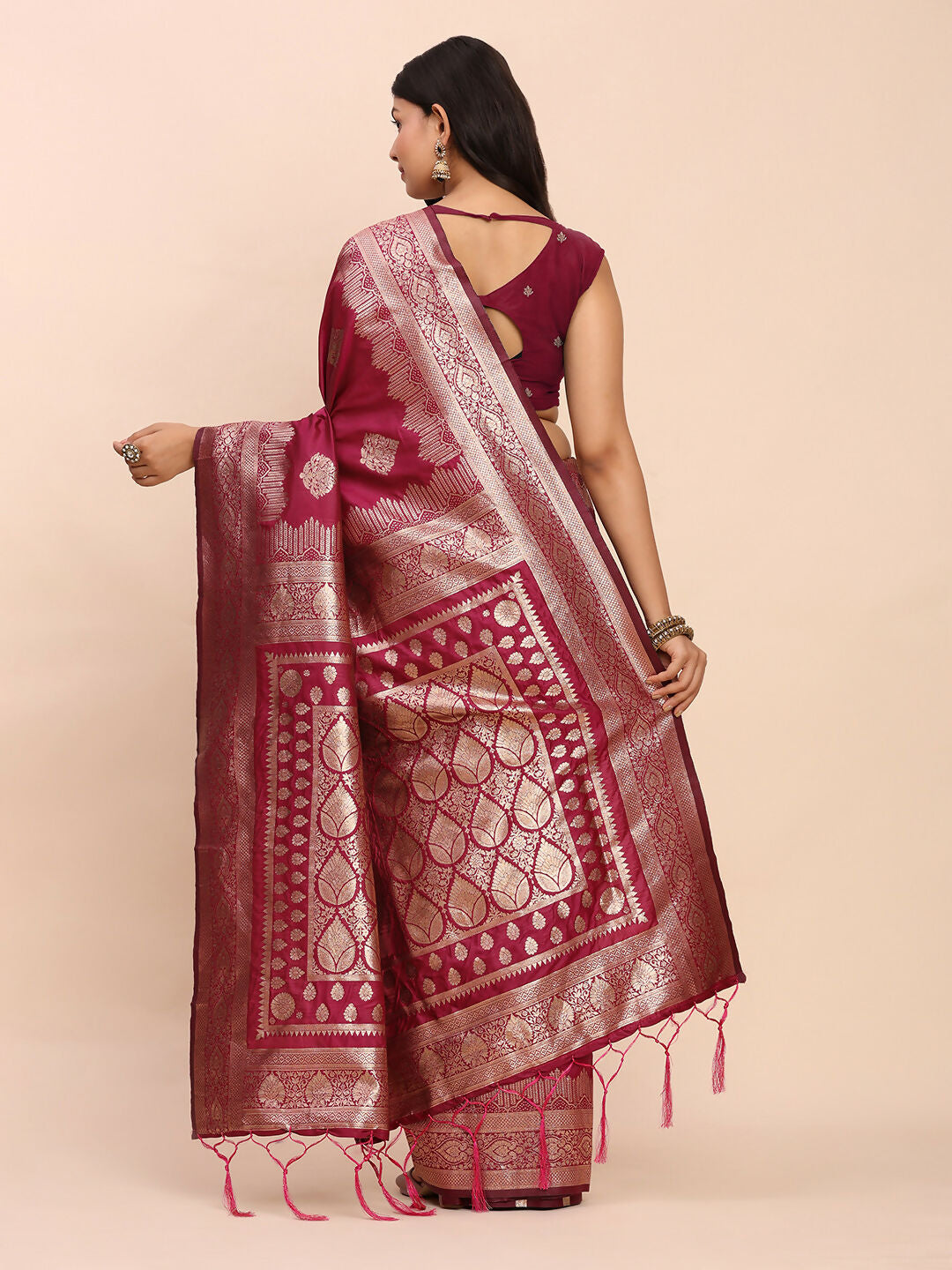 Shree Shyam Fashion Banarasi Silk Magenta Saree - Distacart