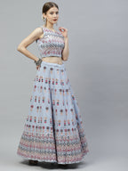 Sky Blue Georgette Heavy Embroidery mirror Work Lehenga Choli with Dupatta - Jivika