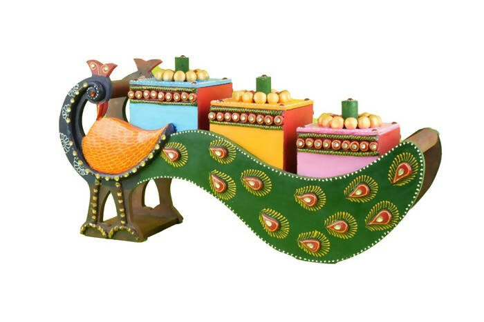 Kundan HandiKrafts Mdf Peacock Dry Fruit 3 Compartment
