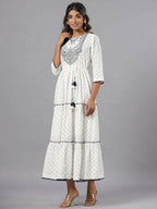 Juniper Women Off-White Cotton Dobby Embroidered Tiered Maxi Dress - Distacart
