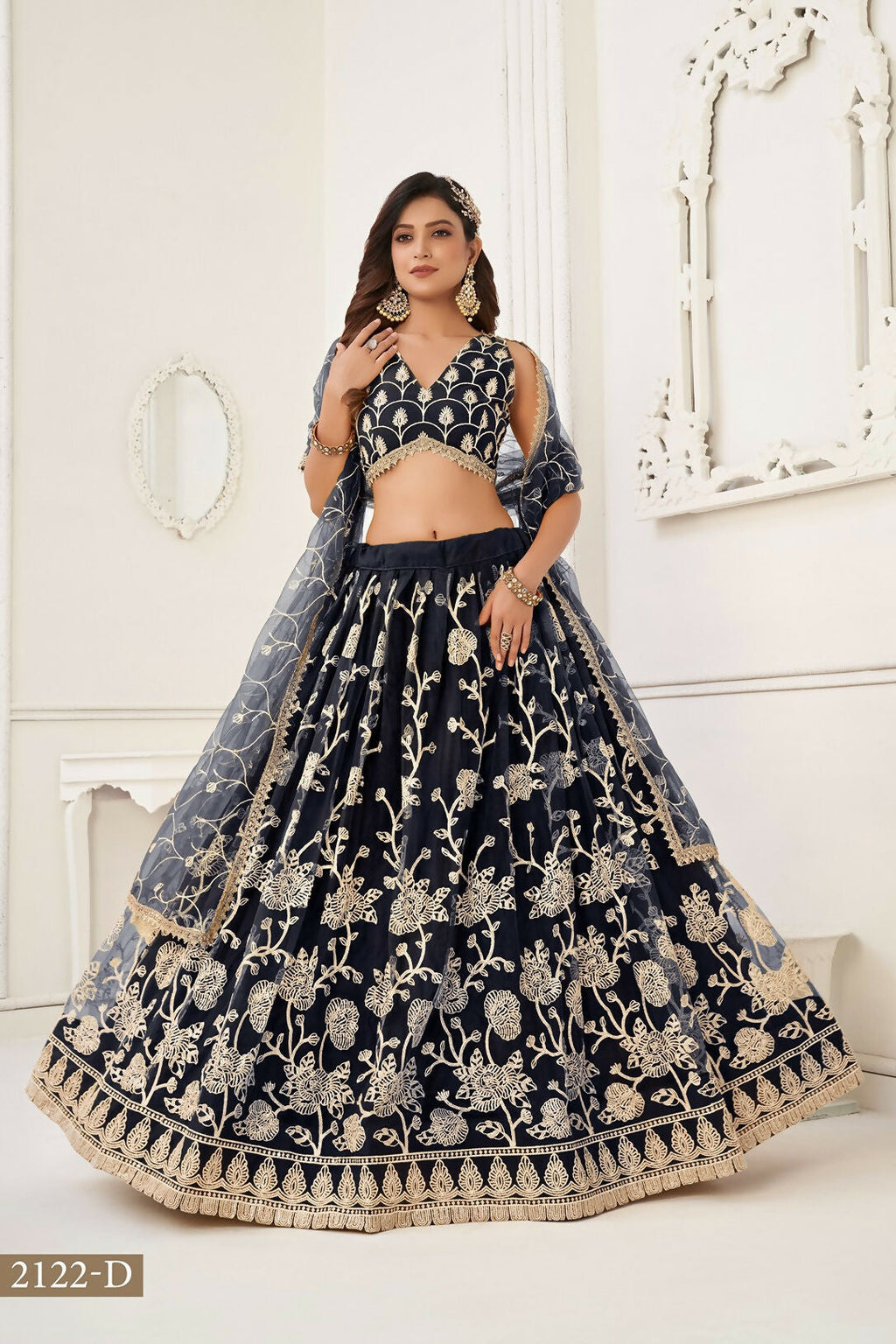 Eilara Women'S Black Butterfly Net With Sequins And Embroidery Work Lehenga Choli For Wedding