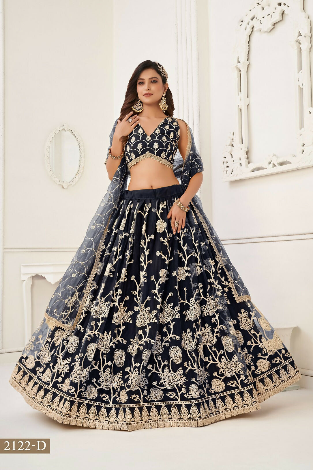 Eilara Women'S Black Butterfly Net With Sequins And Embroidery Work Lehenga Choli For Wedding