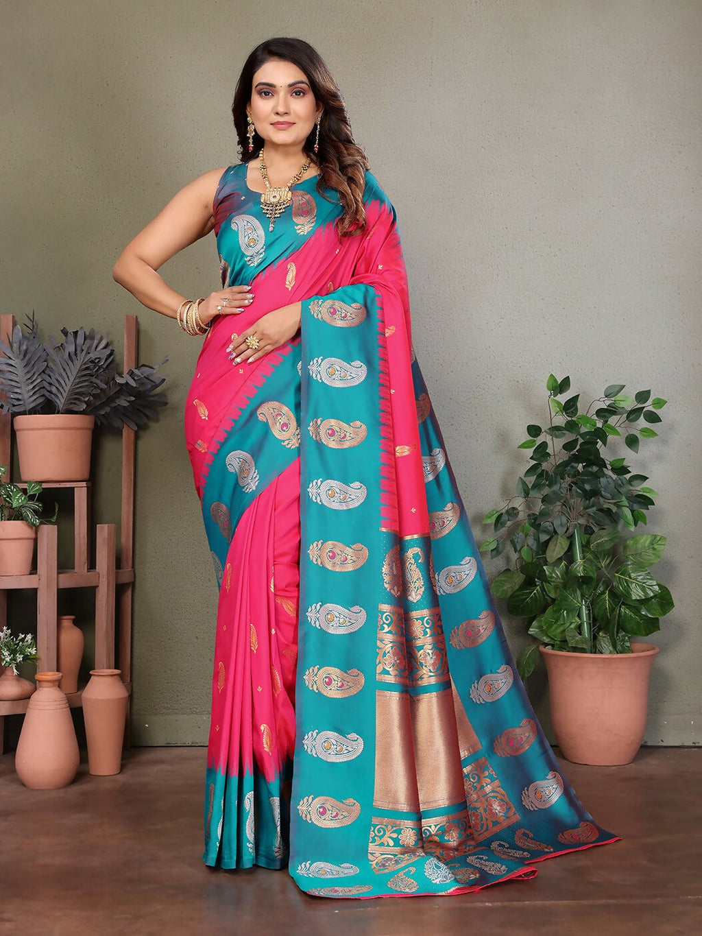 Joban Fashion Banarasi Pink ButtiSoft Silk Saree - Distacart