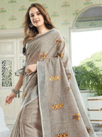 Shree Shyam Fashion Linen Light Beige Saree - Distacart