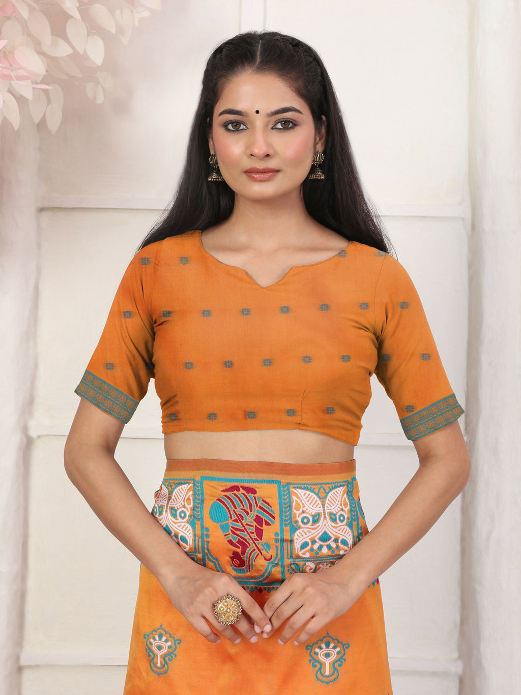 Shree Shyam Fashion Silk Blend Orange Saree - Distacart