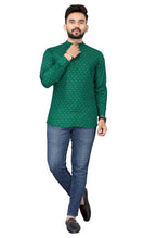 Mens Green Viscose Foil Print Kurta - Mahotsav
