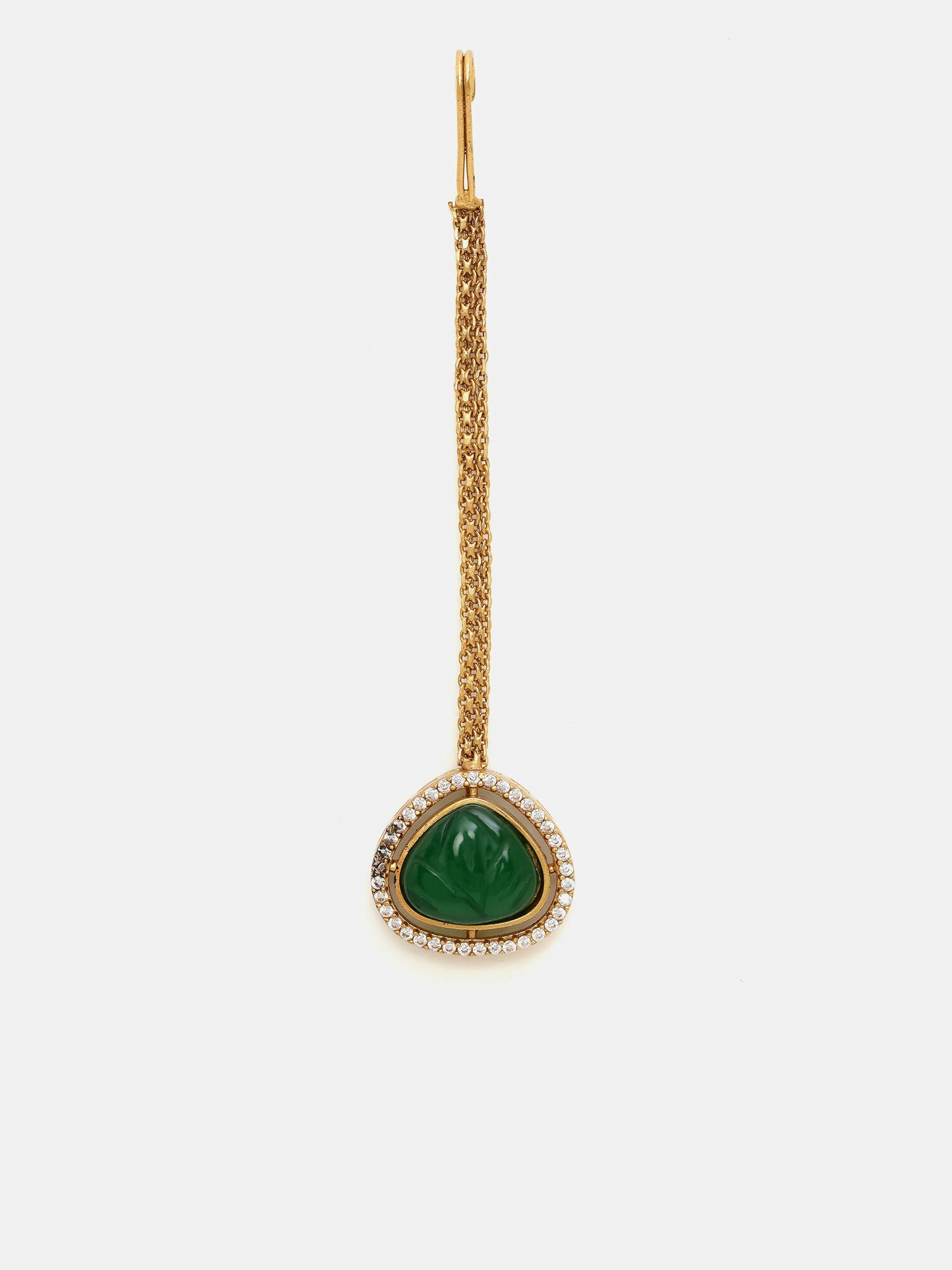 Ruby Raang Gold Polished Green Stone Kundan Maang Tikka - Distacart
