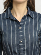 Rudra Bazaar Grey A-Line Striped Kurta - Distacart
