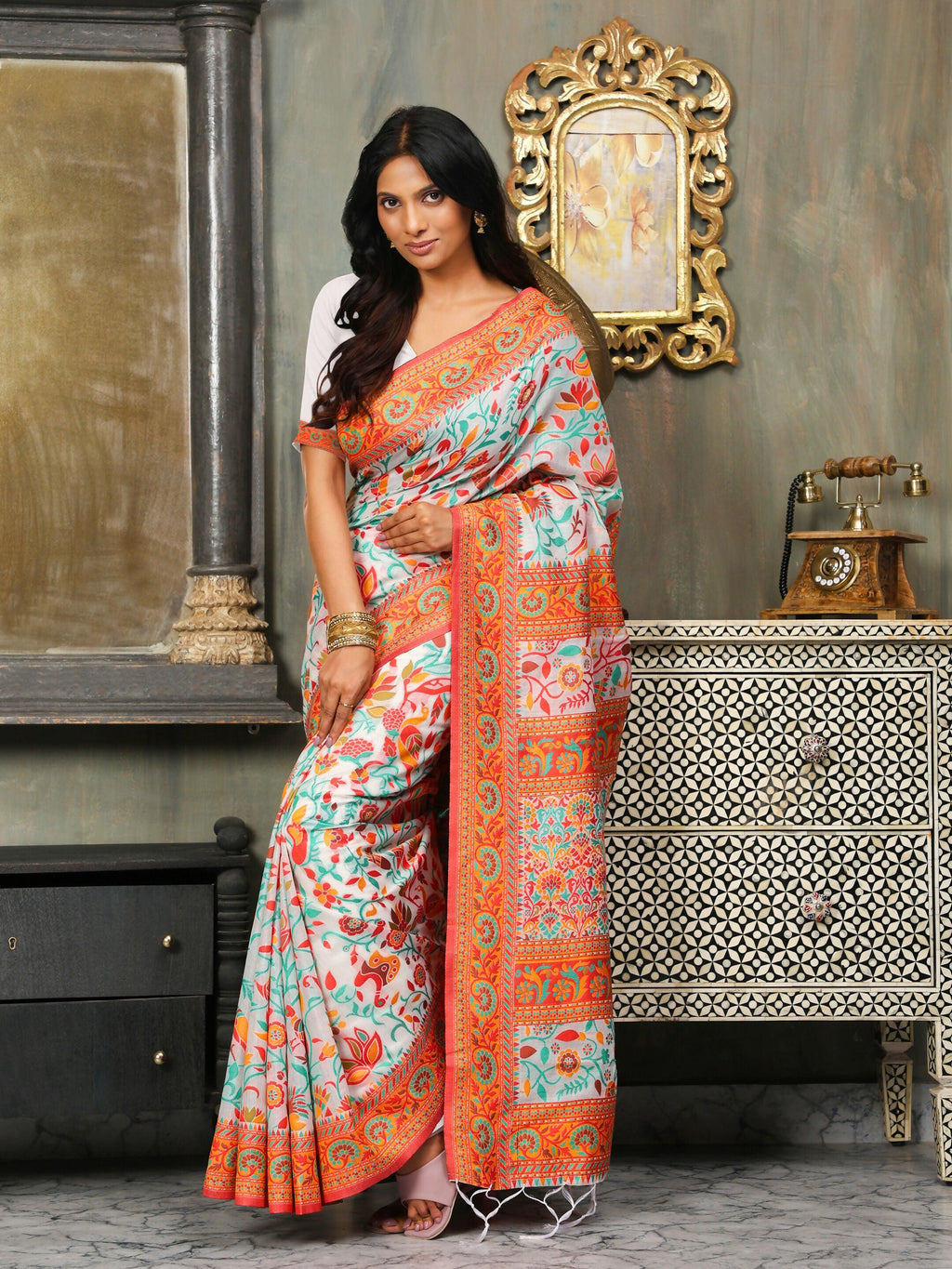 Shree Shyam Fashion Linen Cotton(Woven Work) Multicolour Saree - Distacart