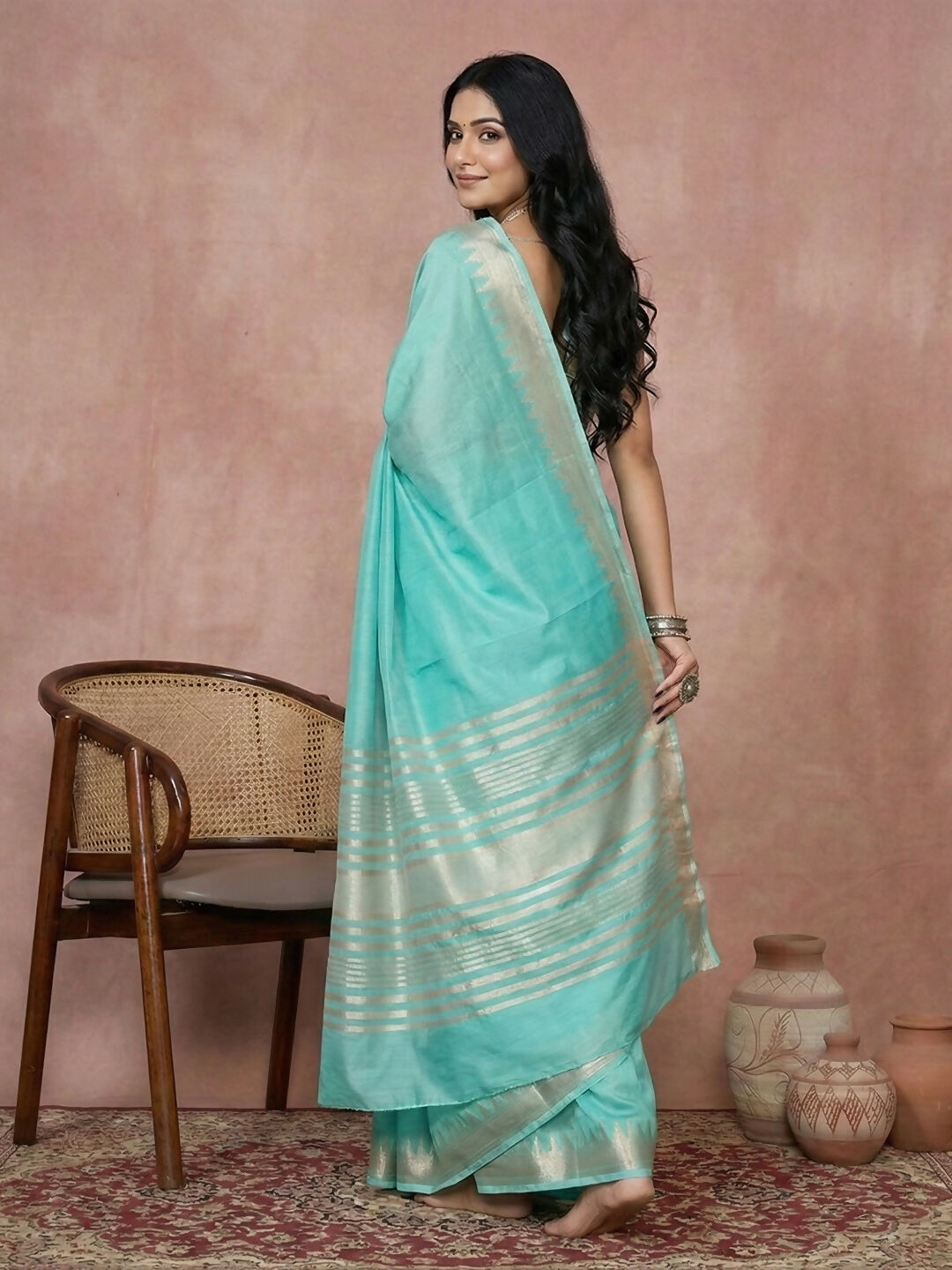 Shree Shyam Fashion Turquoise Cotton Saree - Distacart