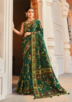 Monjolika Fashion Silk Blend Green Printed Saree - Distacart