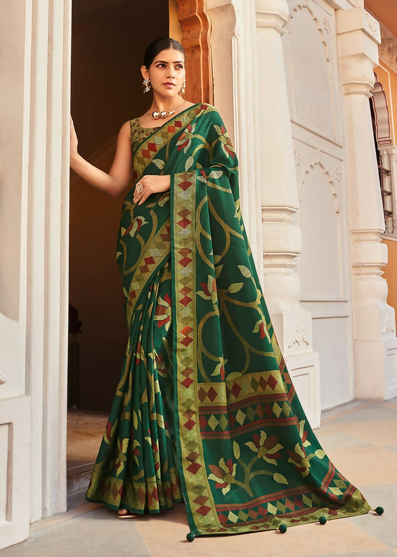 Monjolika Fashion Silk Blend Green Printed Saree - Distacart