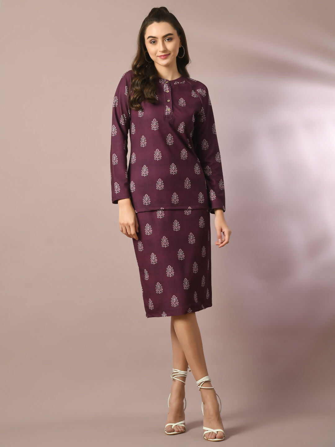 Myshka Women's Violet Printed Knee Length Party Embellished Skirts