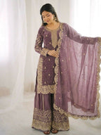 Teeya Creation Onion Color Fendy Silk Embroidery Work Wedding Wear Salwar Suit - Distacart