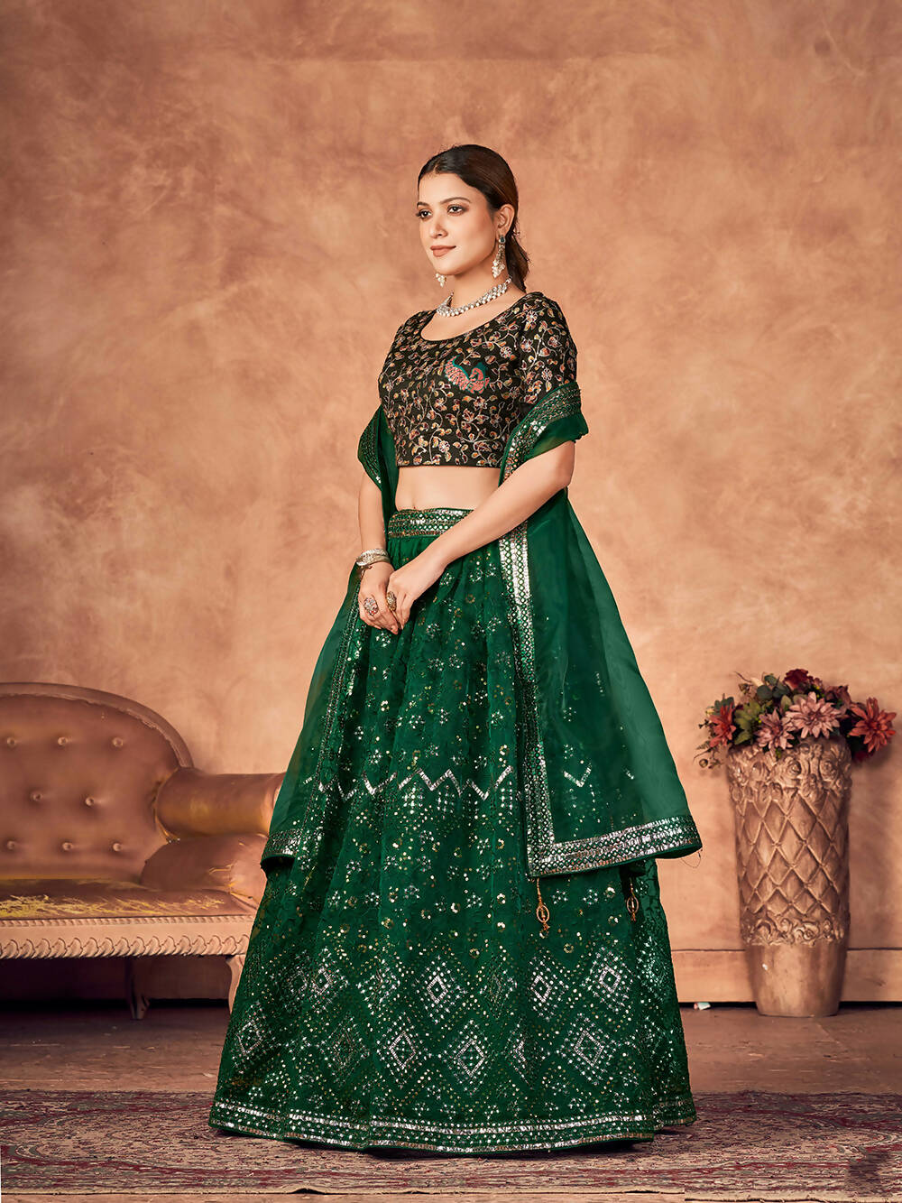 Wedding Designer Green Organzalehengha Choli - Anbazaar - Distacart