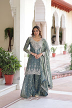 Joban Fashion Grey Readymade Kurta Set With Sequence embroidery Work - Distacart