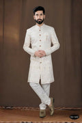 Joban Fashion Men's Base Cream(Pink Touchup) Silk Kurta with Pyjama