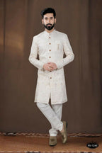 Joban Fashion Men's Base Cream(Pink Touchup) Silk Kurta with Pyjama