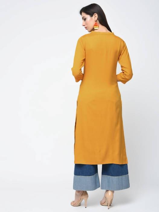 Aniyah Rayon Solid Straight Mustard Color Kurta (AN-110K)