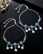 VOJ Set Of 2 Silver Plated Evil Eye Handcrafted Anklets - Distacart