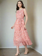 Souchii Peach Floral Fit & Flare Maxi