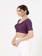 Joban Fashion Wine Taffeta Silk Elbow Sleeveless Front Open Blouse