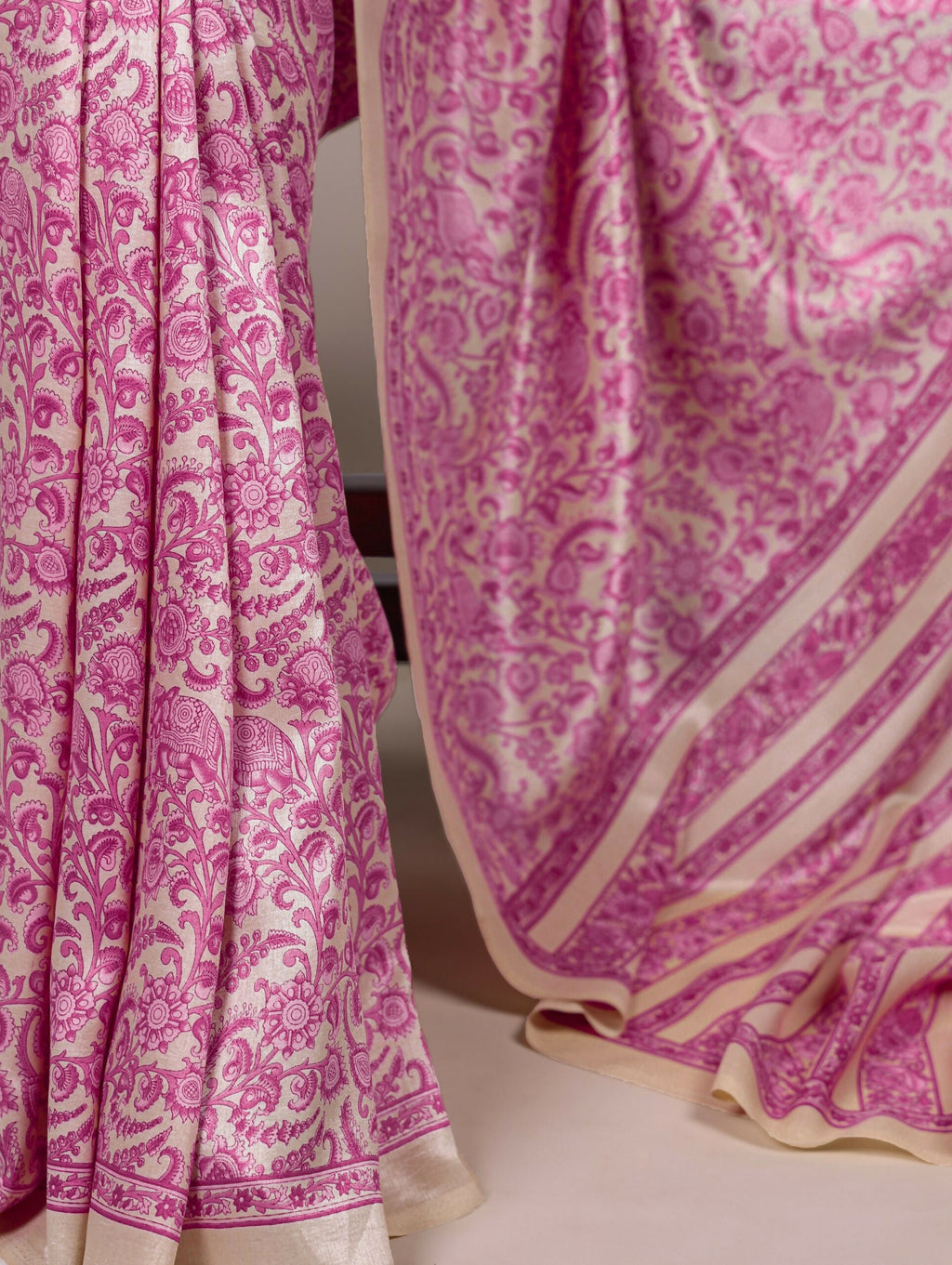 Vastranavya Pink Tussar Silk Printed Saree with Unstitched Blouse - Distacart